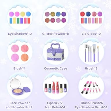 PERRYHOME Kids Makeup Set for Girl 56 Pcs Washable Real Cosmetic, Non-Toxic Frozen Toys Toddler Makeup Kit, Princess Dress up Christmas & Birthday Girl Gift for 3 4 5 6 7 8 9 10 11 12 Year Old Girls - Image 2