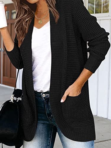 MEROKEETY Womens 2025 Fall Long Sleeve Open Front Cardigans Chunky Knit Draped Sweaters Outwear Black - Image 3