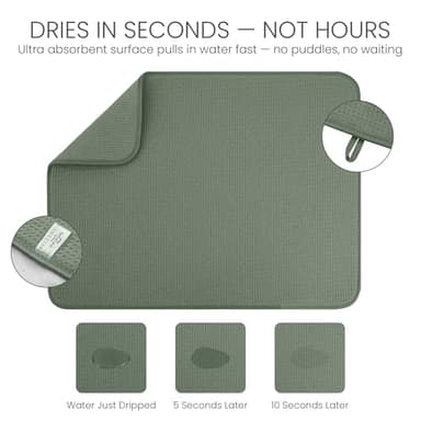 Bellemain XXL Dish Mat 24" x 17" ( LARGEST MAT ) Microfiber Dish Drying Mat , Super absorbent ( Green ) - Image 3