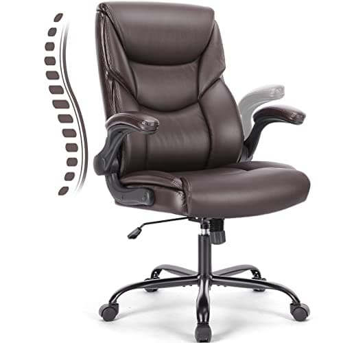Executive Office Chair – Ergonomic Adjustable Computer Desk Chairs with High Back Flip-up Armrests, Swivel Task Chair with Lumbar Support, Bonded Leather - Image 1
