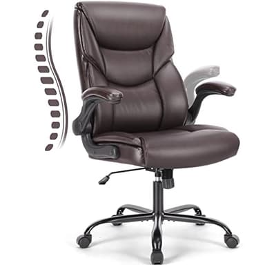 Executive Office Chair – Ergonomic Adjustable Computer Desk Chairs with High Back Flip-up Armrests, Swivel Task Chair with Lumbar Support, Bonded Leather - Image 1