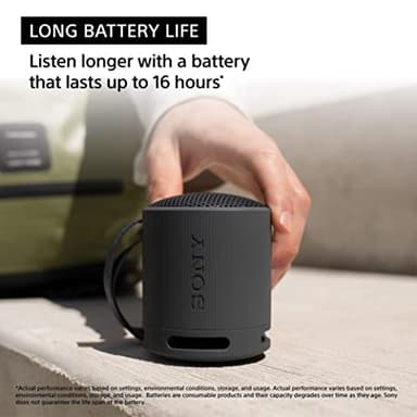 Sony SRS-XB100 Wireless Bluetooth Portable Lightweight Super-Compact Travel Speaker, Durable IP67 Waterproof & Dustproof Shower Speaker, 16 Hour Battery, Versatile Strap, & Hands-free Calling, Black - Image 6