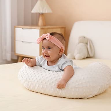 QUENESS Nursing Pillow and Positioner, Breastfeeding, Bottle Feeding, Baby Sitting Support with Removable Ultra Soft Cover, Tummy Time Support for Baby Boys and Girls (Beige) - Image 8