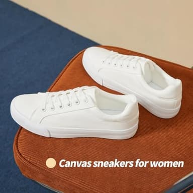 Witwatia White Canvas Sneakers for Women Lace-up Tennis Shoes Non-Slip Cozy Low Top Walking Shoes for Women - Image 5
