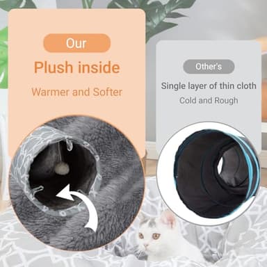 LUCKITTY Geometric Straight Cat Tunnel with Plush Inside,Cats Toys Collapsible Tunnel Tube with Balls, for Rabbits, Kittens, Ferrets,Puppy, Diameter 9.8 Inch - Image 3