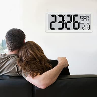 TXL 14.2" Large Digital Day Wall Clock, Custom 8 Languages Calendar, Count up-Down Timer and Temp Reminder, 12/24Hr Desktop Alarm Clock with Extra Large Display for Home Office Studio Hotel, White - Image 9