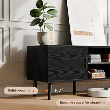 SUPERJARE TV Stand for 55 Inch TV, Entertainment Center with Adjustable Shelf, 2 Cabinets, TV Console Table, Media Console, Solid Wood Feet, Cord Holes, for Living Room, Bedroom, Black - Image 5