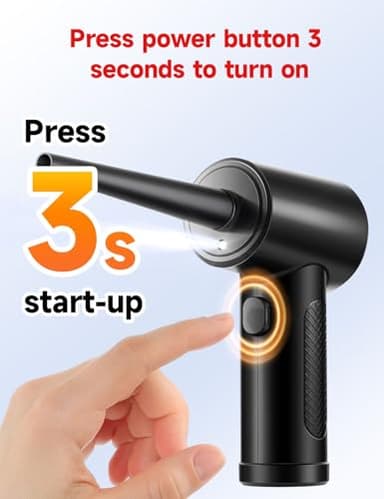 Compressed Air Duster,Fulljion 3-Gear to 51000RPM Electric Air Duster Portable Air Blower with LED Light, 6000mAhRechargeable Cordless Air Duster for Computer Keyboard Fast Charge(Black) - Image 7