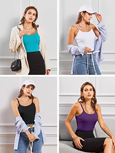 V FOR CITY Shelf Bra Tank Tops for Women Spaghetti Strap Camisole Top Summer Cotton Cami 2 Pack White Apricot Peach XL - Image 6