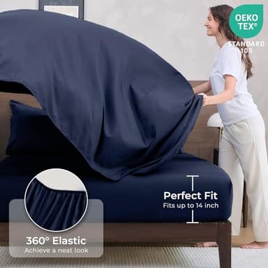 HEVUMYI Navy Blue Queen Comforter Set - 7-Piece All Season Bed in a Bag Queen, Ultra Soft Bedding Set with Comforter, Flat Sheet, Fitted Sheet, Pillowcases, Pillow Shams, Navy Blue - Image 5