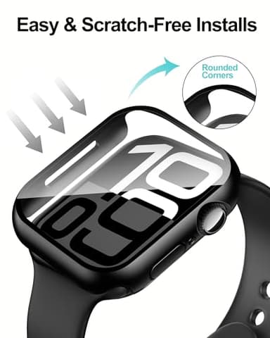 Smiling 2 Pack Case Compatible with Apple Watch Series 11 (2025)/Series 10 46mm with Tempered Glass Screen Protector, Hard PC Case Overall Protective Cover, 9H+ Hardness Scratch-Resistant - Black - Image 4