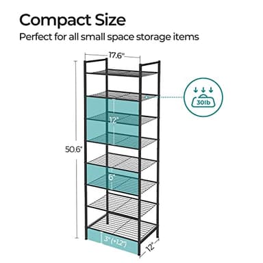 SONGMICS Narrow Shoe Rack - Sturdy 8 Tier Metal Tall Shoe Rack Shelf, Slim Shoe Storage Organizer for Closet Entryway Small Spaces, Bronze - Image 3