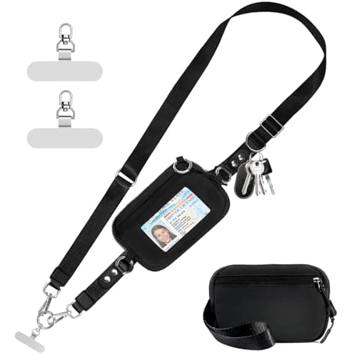 Tiostep Clip and Go Strap for Phone with Wallet Crossbody Phone Lanyard Adjustable and Detachable RFID Wristlet Wallet with ID Window and Zipper, Black - Image 1