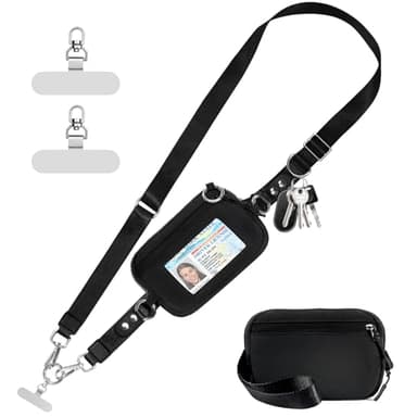 Tiostep Clip and Go Strap for Phone with Wallet Crossbody Phone Lanyard Adjustable and Detachable RFID Wristlet Wallet with ID Window and Zipper, Black - Image 1