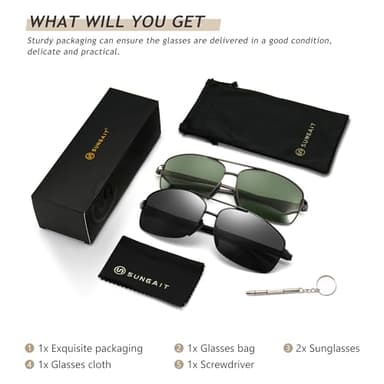 SUNGAIT Ultra Lightweight Rectangular Polarized Sunglasses Men UV400 Protection SGT458HH-QMLV-8 - Image 6