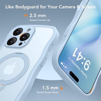 for iPhone 16 Pro Max Case for Women,[Compatible with Magsafe][360° Spin Magnetic Stand][Cute Wave Edge][Military-Grade Protection]Translucent Matte Phone Case for iPhone 16 ProMax, Baby Blue - Image 8