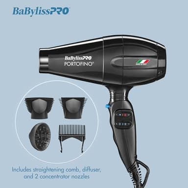 BaBylissPRO Hair Dryer, Nano Titanium Portofino 2000-Watt Blow Dryer, Hair Styling & Appliances, Black, BPOR1 - Image 3