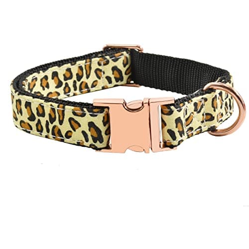Metal Buckle Dog Collar, Durable Adjustable Dog Collar Soft for Small Medium Large Dogs (L(15-23in), Yellow Leopard) - Image 1
