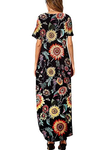 HUSKARY Women's Summer Sunflower Maxi Dress Beach Cover Ups Vacation Dresses Split Pockets Dresses - Image 2