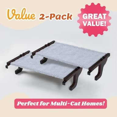 Zakkart 2PC Easy Seat Cat Perch for Window Sill - Hammock Design w/Pine Wood & Robust Metal Frame - Cat Window Seat for Large Cats and Kittens (Dark Stained Wood w/Gray Bed, Large (26''W x 14''D) - Image 2