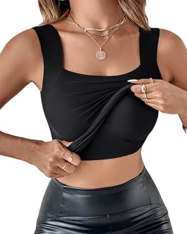 CHICME Womens U Neck Shapewear Padded Tank High Strechy Sleeveless Slim Fit Tops Camisole Soft Tops Black-L - Image 1
