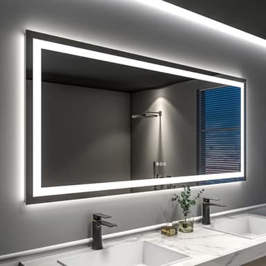 ODDSAN LED Mirror for Bathroom 55x30, Dimmable Lighted Vanity Mirror with Lights for Wall, Anti-Fog, Tempered Glass, ETL Listed (Backlit + Front Lights) - Image 1