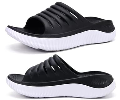 KuaiLu Womens Recovery Sandals Comfortable Plantar Fasciitis Arch Support Ladies Orthopedic Open Toe Slip On Running Sport Walking Slides Thick Athletic Cushion Slippers Summer Sliders Black Size 11 - Image 1