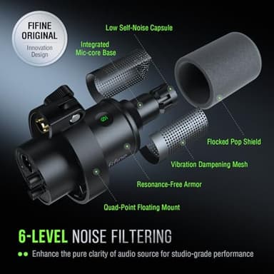 FIFINE K688 Podcast Microphone Kit, USB/XLR Dynamic Microphone with Boom Arm for PC/XLR Mixer, Gaming Mic with Mute Button, Headphone Jack for Vocal, Voice-Over, Streaming, Music Recording -K688CT - Image 5