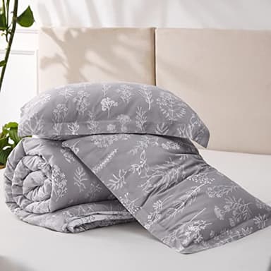 Bedsure Queen Comforter Set - Grey Bed Set, 3 Pieces Cute Floral Bedding, 1 Soft Reversible Botanical Flowers Comforter and 2 Pillow Shams - Image 7