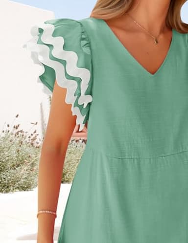 ZESICA Womens 2025 Summer Casual Midi Dresses V Neck Flutter Short Sleeve Ruffle Tiered A Line Flowy Beach Long Dress,Sage,Small - Image 5
