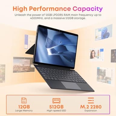 CHUWI Hi10 Max 2 in 1 Windows Tablet 12.96", Intel N150(3.6GHz), 512GB SSD 12GB LPDDR5, Windows 11 Tablet PC with Backlit Keyboard, 3K FHD IPS Touchscreen,WiFi 6, BT 5.2,Dual Camera,HDMI,USB3.2 - Image 3