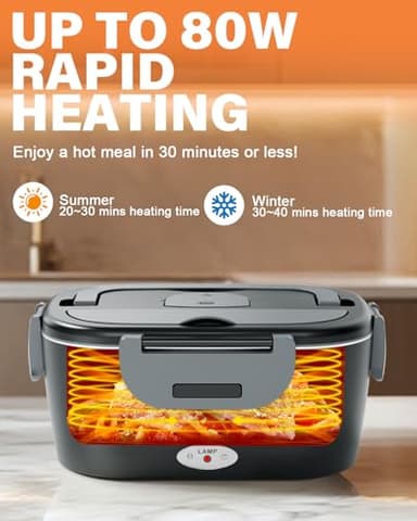 Geveniss Electric Lunch Box for Men, Women & Adults - 80W Fast Heating - Heated Lunch Box with Dual 1.5L SS Containers - Portable Food Warmer for Car, Truck, Office - Image 5