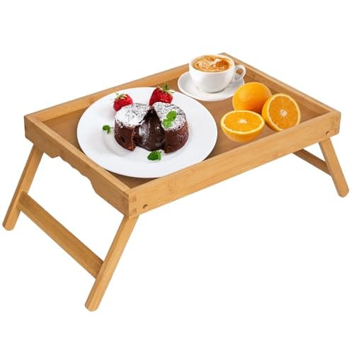 Artmeer Bed Tray Table with Folding Legs,Bamboo Breakfast in Bed for TV Table, Laptop Computer Tray,Eating,Snack Tray(Bamboo) Large Size - Image 1