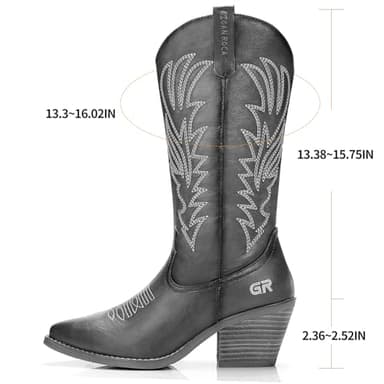 gioanroca Western Embroidered Cowgirl Women Boots,Pull-on Western Retro Classic Mid-Calf Boot for Ladies Boots (Black-A, 5) - Image 3