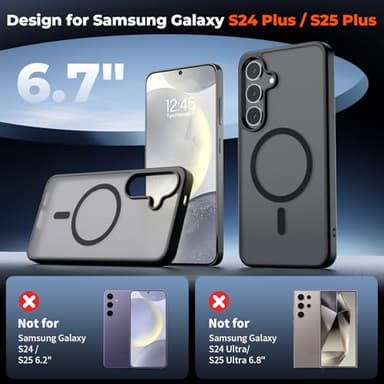SUPFINE Magnetic for Samsung Galaxy S24 Plus Case / S25 Plus Case(Compatible with MagSafe) (Military Grade Drop Protection) Slim Translucent Shockproof Phone Case,Black - Image 2