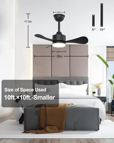 Hisummer 28 Inch Black Ceiling Fan with Light and Remote, Small Modern Reversible 6-Speed Fan for Bedroom, Kitchen, Patio, Indoor/Outdoor - Image 8