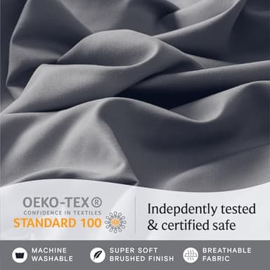 LuxClub 4 PC King Size Sheet Set Deep Pockets Wrinkle Free Cooling Bed Sheets Machine Washable Hotel Bedding Silky Soft - Light Grey King - Image 5