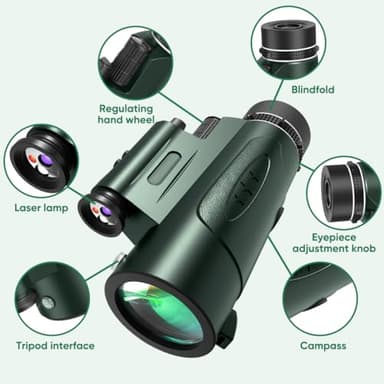 Monocular Telescope with Lights HD Monoculars 80x100 for Adults High Powered Monocular for Hunting with Smartphone Holder & Tripod, Handheld Telescope Suitable for Bird Watching Stargazing-Green - Image 2