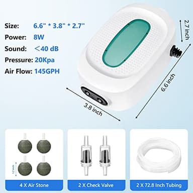 KEDSUM Aquarium Aerator,Air Pump for Aquarium Fish Tank, Dual outlets, 145GPH Adjustable Aerator Bubbler Pump for 10-220 Gallons - Image 3
