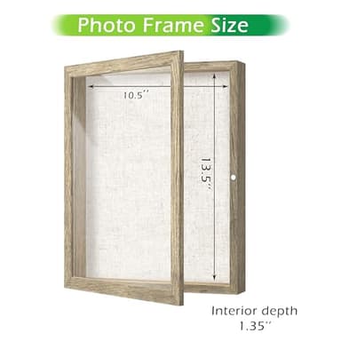 FrameWorks 11x14 Deep Shadow Box Frame, Wooden Display Case w. Linen Board & Tempered Glass Door - Natural Woodgrain - Medium - Wall Mounted - Image 2