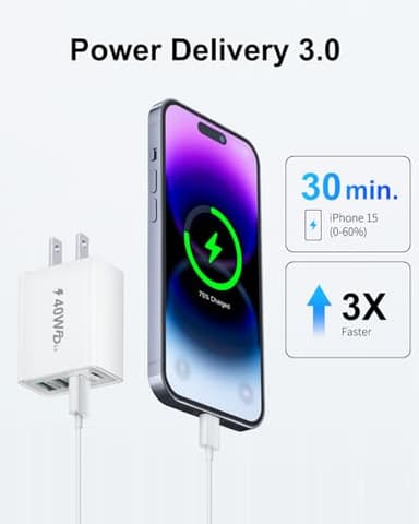 USB C Charger Block 40W, 2Pack 4-Port Type C Charger Fast Charging Block Dual USB-C Power Adapter & Double USB Wall Plug Multiport Cube USBC Brick for iPhone 16 15 14 13 12 11 Pro Max, Samsung - Image 2