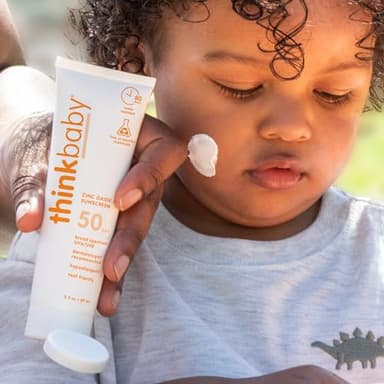 Thinkbaby SPF 50+ Baby Mineral Sunscreen – Safe, Natural Sunblock for Babies - Water Resistant Sun Cream – Broad Spectrum UVA/UVB Sun Protection – Vegan Baby Sunscreen Lotion, 3 Oz. - Image 8