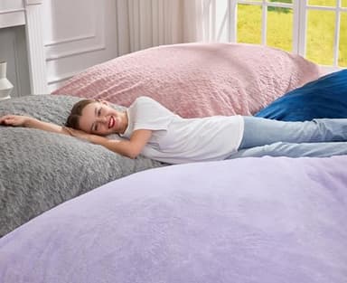 Hobestluk 3 in 1 Bean Bag Chair Giant Bean Bag Chairs for Adults with Plush Faux Fur Cover Convertible Bean Bag Floor Cushion with Machine Washable Cover for Living Room (Plush Dark Grey) - Image 5