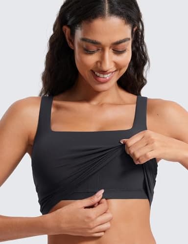 CRZ YOGA Butterluxe Womens Square Neck Longline Sports Bra - Workout Crop Tank Tops Padded Yoga Camisole with Built in Pads Mysterious Grey Large - Image 3