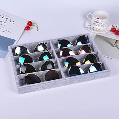 STYLIFING Sunglasses Organizer Tray, 8 Grids Eyeglasses Watch Holder Display Storage Case for Women Men - Gray - Image 1