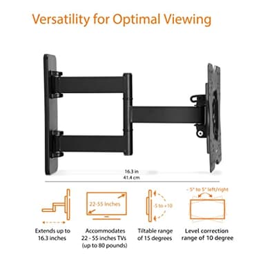 Amazon Basics Full Motion Articulating TV Monitor Wall Mount for 26" to 55" TVs and Flat Panels up to 80 Lbs, Black - Image 3