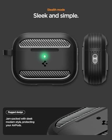 Spigen for AirPods Pro 3 Case, Rugged Armor Compatible with AirPods Pro 3rd Generation Case (2025), Shockproof Protective Cover with Carabiner - Matte Black - Image 3