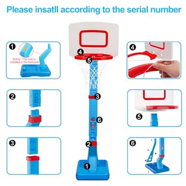 Toddler Basketball Hoop Indoor Mini Adjustable Basketball Goal with Ball Pump Outdoor Toys Backyard Game Outside Pool Basketball Toys for 1 2 3 4 Year Old Boy Girl Kid Toy Age 2-4 4-8 Birthday Gift - Image 7