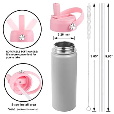 Straw Lid for Hydro Flask Wide Mouth Water Bottles, Top Lids with Straw Compatible with Hydro Flask 32 40 oz, Replacement Cap Wide Mouth Straws Flip Lid Flex Handle (Light Pink) - Image 4
