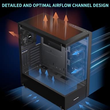 MUSETEX K2 PC Case, Computer Case 360MM RAD Support, Type-C Black ATX Case for PC, Full-View Dual Tempered Glass Mid Tower Case with 3 Non-LED Fans, Desktop Pc Gaming Case - Image 4
